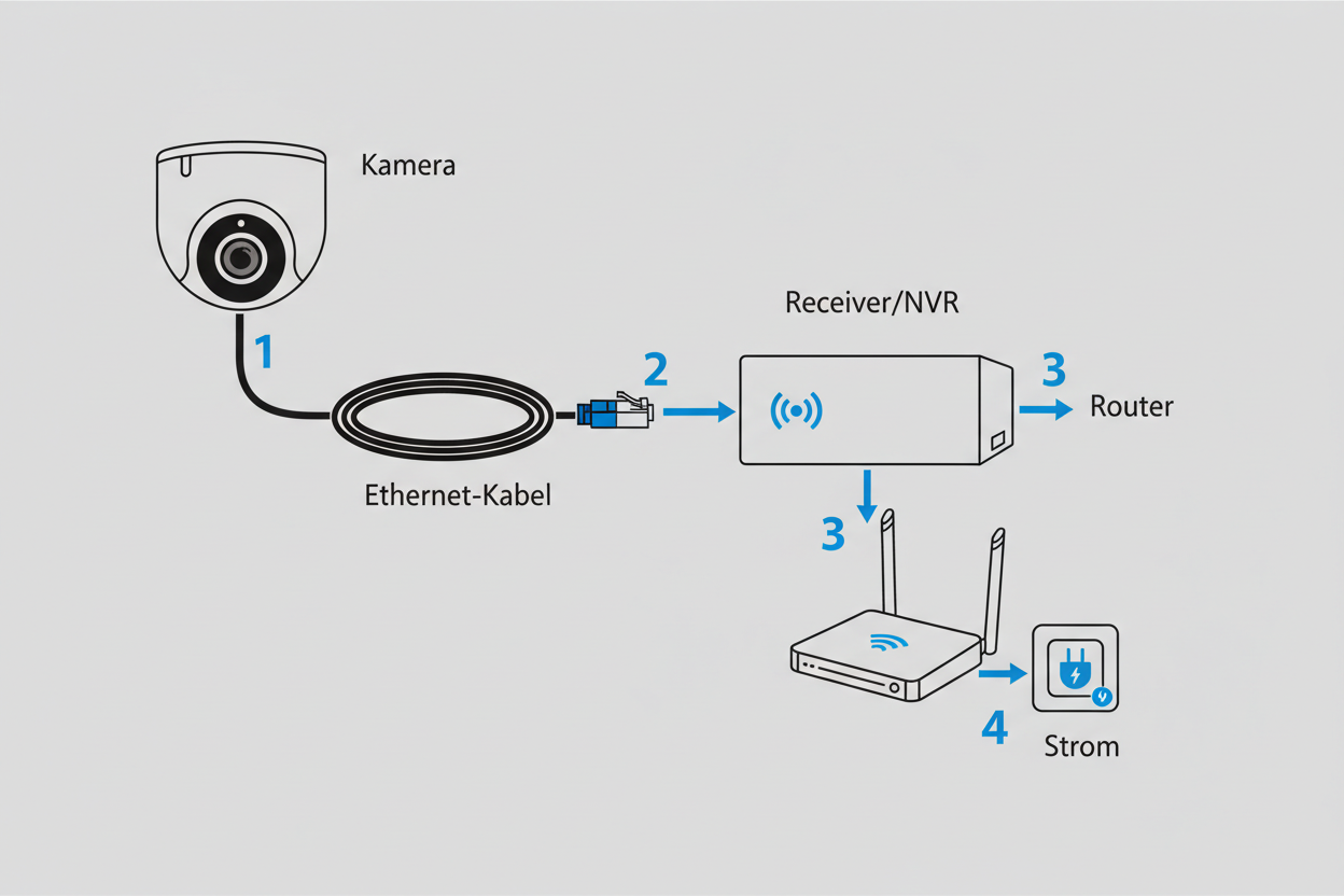 ANLEITUNG RUNDE ÜBERWACHUMGSKAMERA MIT RECIEVER ÜBER ETHRANET VERBINDEN 
